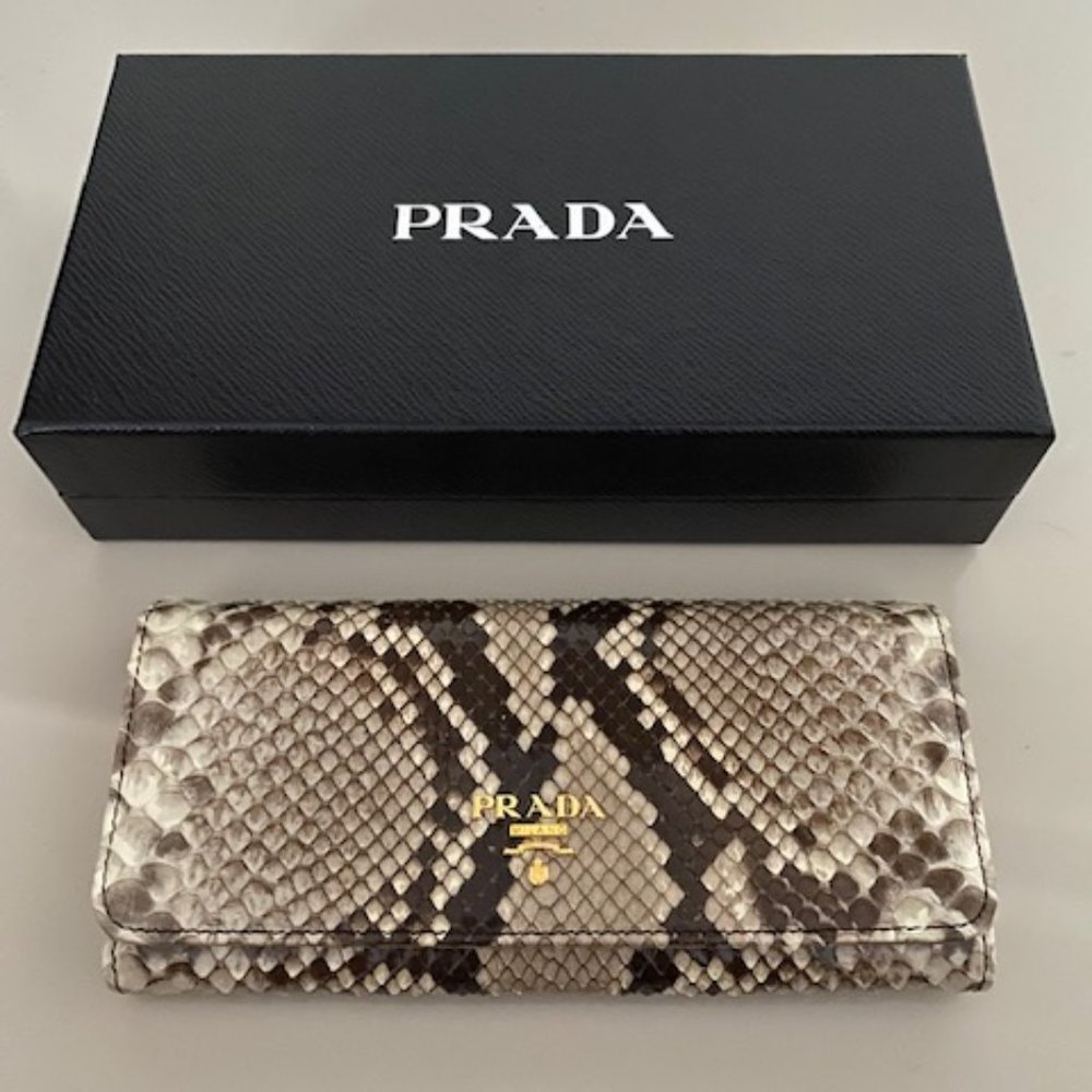 PRADA Python and Leather Flap Continental Wallet